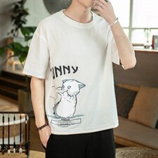 2021夏季新风日系大码男已注册印花亚麻短袖棉麻T恤T1003-P35，男装T恤，电商A001