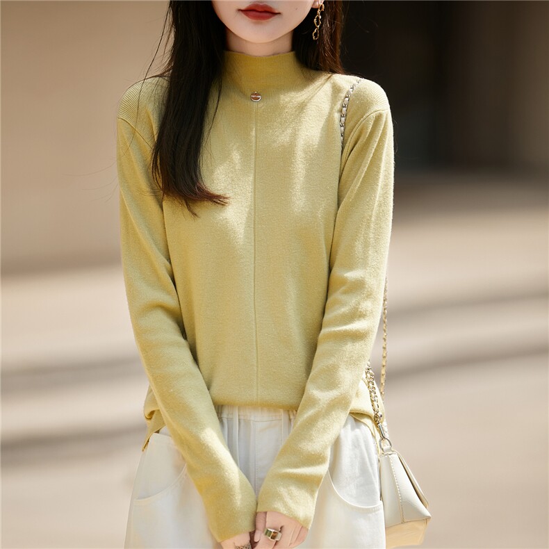 简约羊毛半高领毛衣女修身气质长袖2025秋冬季羊毛针织打底衫,女装羊毛衫,圣丽羊绒