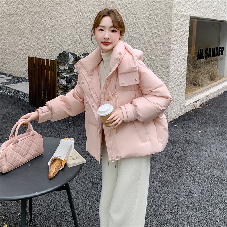 粉色超好看泡芙短款羽绒服女冬季2024新款小个子超轻白鸭绒厚外套,女装羽绒服,2C159