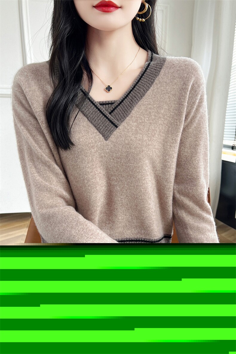 V领短款羊毛衫女2024秋冬宽松外穿慵懒风套头纯色长袖上衣,女装羊毛衫,蒙特羊绒