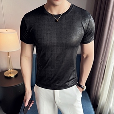 2024夏季新款亮面纯色修身运动健身圆领短袖T恤男8910-p48，男装T恤，电商D303