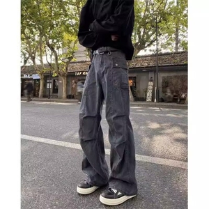 高质量直播微喇工装裤男款春秋裤子潮牌美式高街阔腿伞兵裤Y718图片