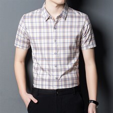 2023新款短袖衬衫男装简约商务舒适免烫休闲短袖衬衣男士中年夏装，男装衬衫，电商B212（原钱塘6029）