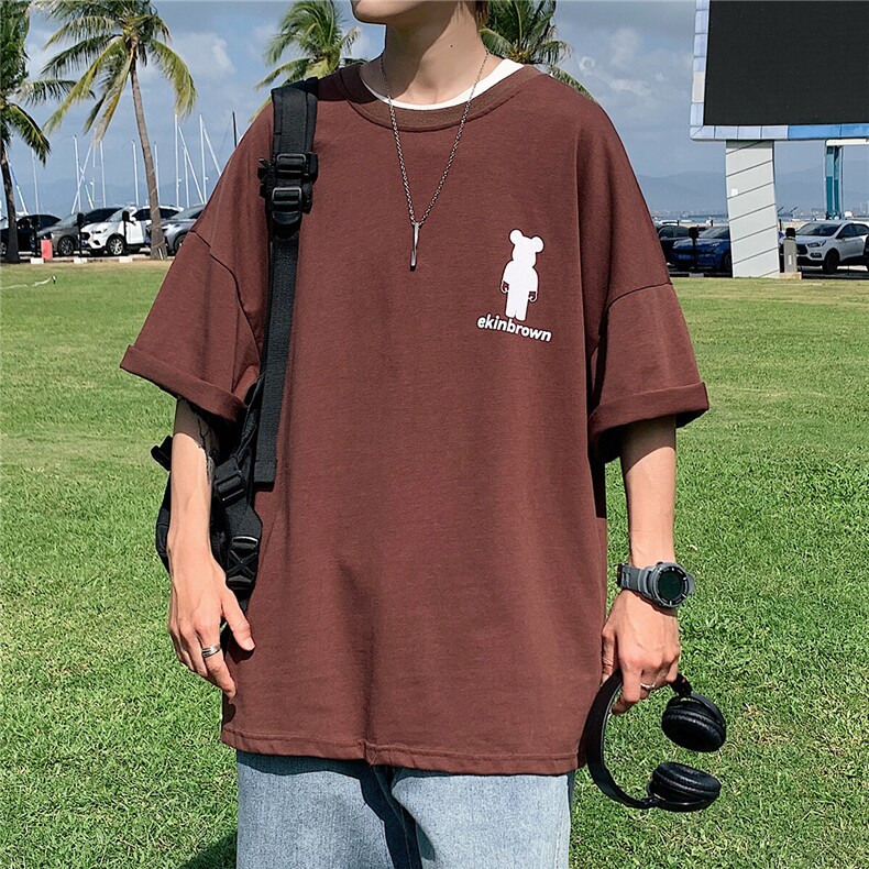 1港风小熊印花休闲情侣日系潮大码M-5XL短袖T恤男DT7736P25控38,男装T恤,星座226-2