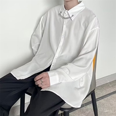 2024春秋新款纯色衬衫男高街潮牌嘻哈潮流宽松长袖链条CS634-P38，男装衬衫，星座1109-3