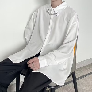 2024春秋新款纯色衬衫男高街潮牌嘻哈潮流宽松长袖链条CS634-P38图片