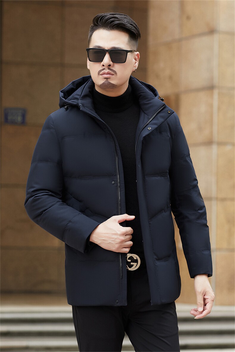 新款中年可脱卸帽中长款羽绒服外套男中老年羽绒服大衣限价368元,男装羽绒服,钱塘723