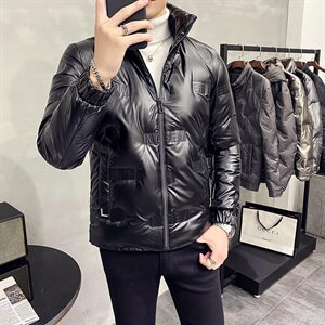 90白鸭绒英伦羽绒服男短款立领亮面大码外套B001-P140 -M-5XL图片