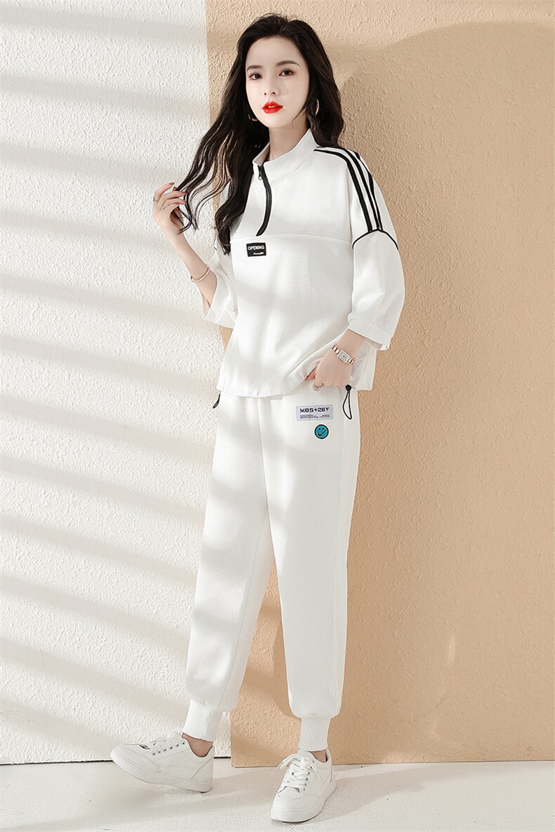 灰色运动服套装女夏薄款七分袖2025年韩版宽松休闲时尚卫衣两件套,女装套装/套裙,梦懿尔