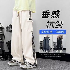 春款男工装裤大口袋小熊字母印花抽绳束脚长裤M-5XL H865 P65图片