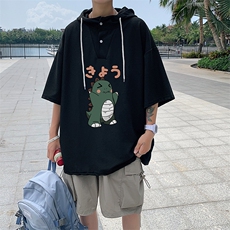 LD54037-P45连帽短袖t恤男大码胖子带帽五分袖中袖，男装T恤，电商A040