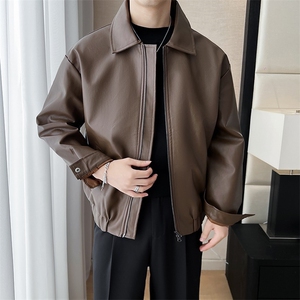 痞帅Pu皮衣小众设计感双拉链垫肩皮夹克男机车服秋冬外套 W635图片