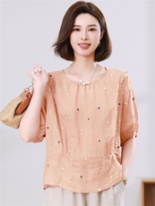 26312026夏季苎麻时尚简约大方气质优雅刺绣休闲透气上衣，女装衬衫，独衣靓