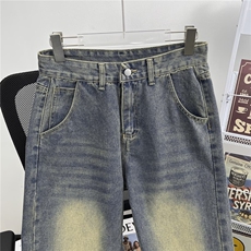 美式高街复古直筒牛仔裤男宽松潮牌休闲做旧水洗长裤T8829/P45，男装牛仔裤，星座506