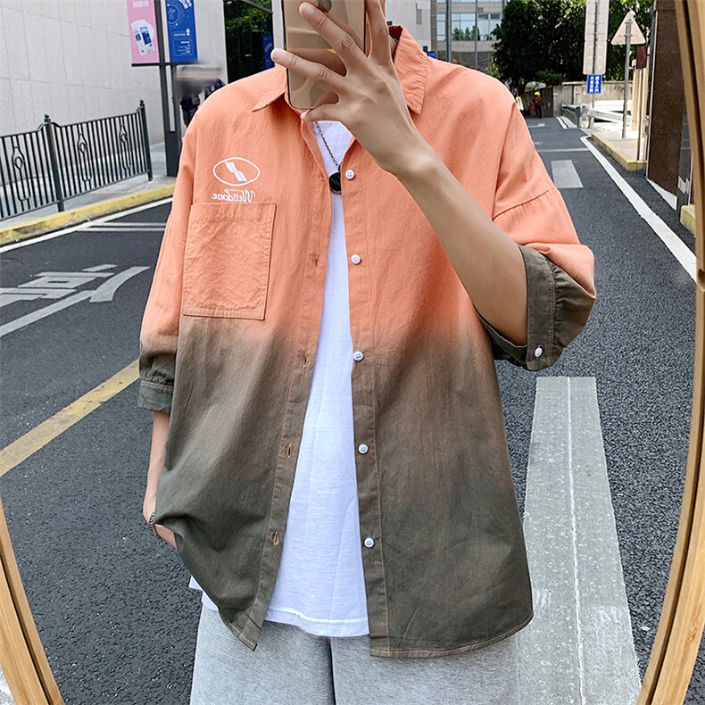 夏季吊染纯棉衬衫男宽松落肩七分袖衬衫男DS-C407-B1010-P40图片