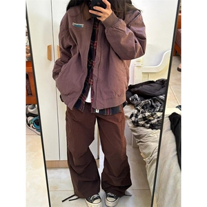 【有货】D8158-P68早秋紫色工装外套女款棒球服情侣翻领夹克上衣图片