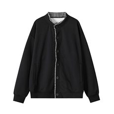 2026新款320g华棉假两件格子拼接大码开衫外套男J6504特P48控98，女装短外套，电商A001-1