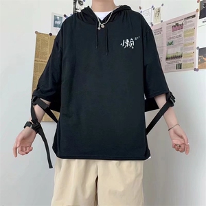 男连帽五分袖T恤宽松短袖T59P25图片