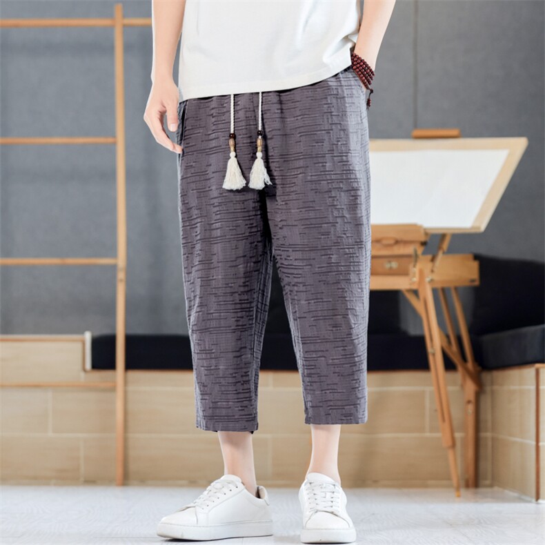 夏季男士八分裤男潮流休闲棉麻纯色休闲裤宽松A266-1-KZ881-P60图片