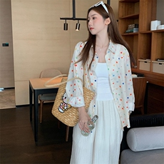 TC753-P45复古彩色波点翻领衬衫女减龄百搭轻薄上衣2025夏季衬衣，男装衬衫，星座617A-2