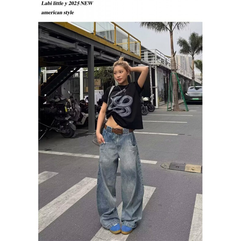 日系慵懒ins简约新款气质原宿流行牛仔裤文艺潮流百搭时尚,男装牛仔裤,星座506A