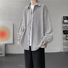 8XL-M鱼骨纹小香风衬衫男生春秋衬衣宽松慵懒垂感外套CS29009P45，男装衬衫，电商B312