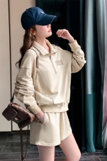 韩系休闲运动风卫衣套装女2025春季新款学院风减龄阔腿短裤两件套，女装套装/套裙，2C086