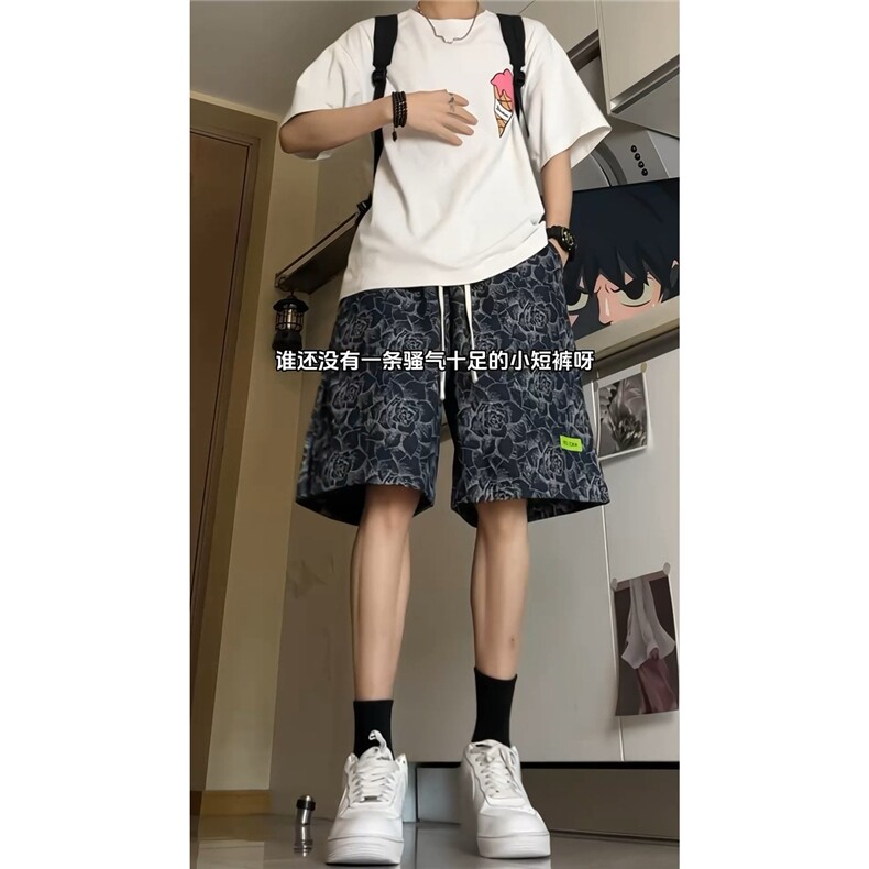 数据提花牛仔裤短裤大裤衩休闲宽松直筒五分裤NZ07-P38，男装牛仔裤，星座301C-5