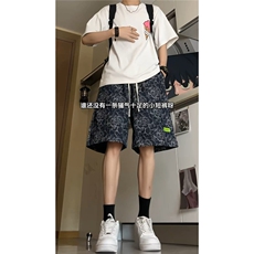 数据提花牛仔裤短裤大裤衩休闲宽松直筒五分裤NZ07-P38，男装牛仔裤，星座301C-5