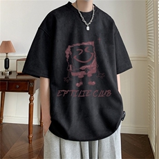 24新款宽松港风220克海绵宝宝印花麂皮绒T恤TJ23147-特P19，男装T恤，星座508（原C305）