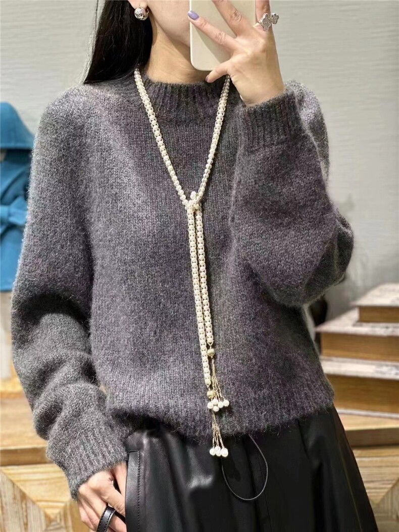 半高领针织衫女秋冬款高档宽松加厚针织毛衣加厚打底衫,针织衫/毛衣,半城羊绒