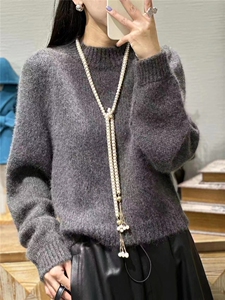 半高领针织衫女秋冬款高档宽松加厚针织毛衣加厚打底衫图片