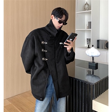 港风翻领麂皮绒羊羔毛金属飞机扣设计棉衣男YG77108P135控178，男装棉衣，星座227-7