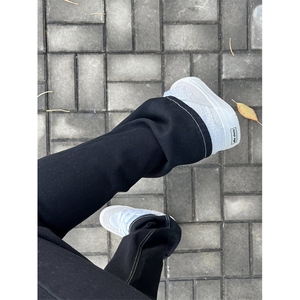 博主复古黑色牛仔裤男秋冬微喇叭cleanfit裤子KZA35-P53图片