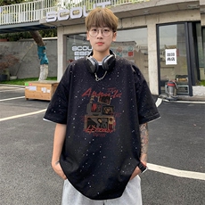 量大优供抖音视频支持得物配合二开美式满天星亮片短袖T恤MTX321，男装T恤，电商A486