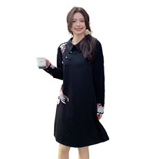 黑色新中式国风刺绣连衣裙女2025春季新款复古高级感小个子a字裙，女装连衣裙，2C029