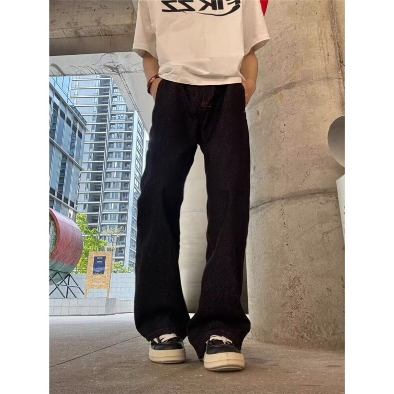 【有货】DB3075-批45原版质量美式复古水洗黑色阔腿牛仔弯刀裤,男装牛仔裤,星座603-2