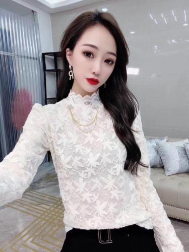 9513#金貂绒蕾丝加衬时尚打底小衫。4色4码,女装,红妞(1F)