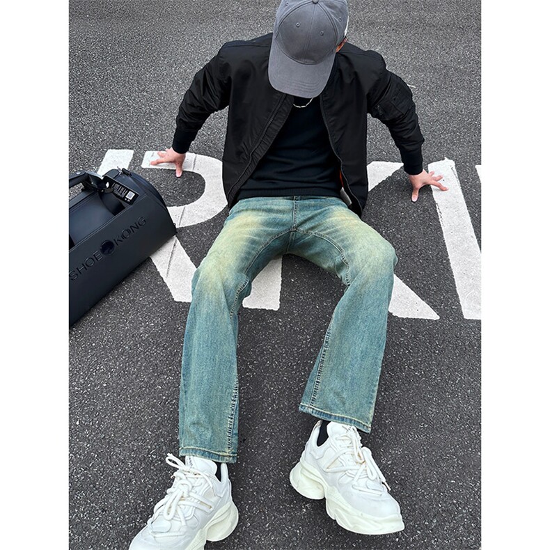 春季男款长裤美式复古微喇叭牛仔裤高街休闲裤1412-2/992/P60，男装休闲裤，星座1412-2
