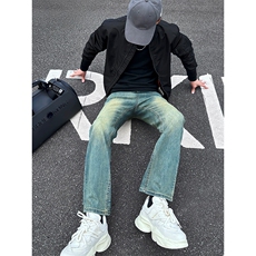 春季男款长裤美式复古微喇叭牛仔裤高街休闲裤1412-2/992/P60，男装休闲裤，星座1412-2