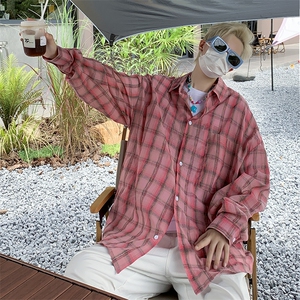 格子衬衫男女款ins潮牌宽松痞帅长袖衬衣帅气春秋外套C08013-P45图片