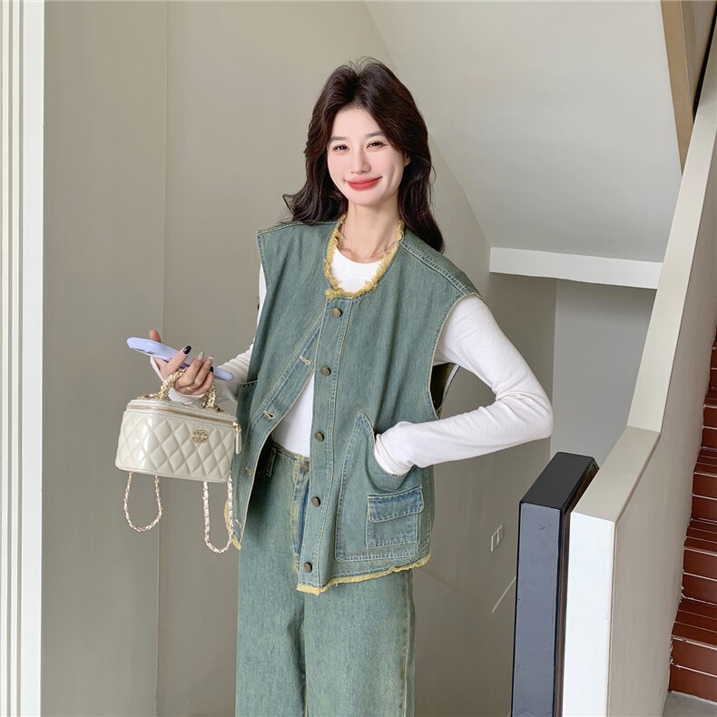 档口现货高品质26春牛仔马甲阔腿裤两件套2B153-2933-P190-K308,女装套装/套裙,2B153