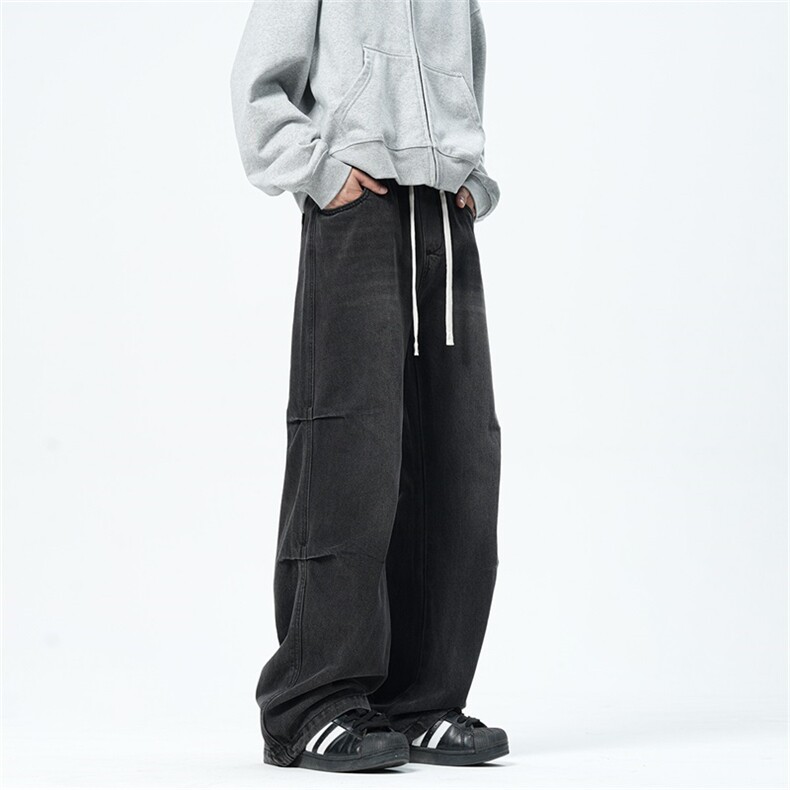 主推【S-4XL】现货！褶皱牛仔裤男水洗直筒裤子A080-8203-P65控88,男装牛仔裤,电商A080