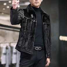 BIJ2503冬季新款海宁真皮羽绒服男夹克翻领时尚男装机车油蜡皮衣，男装夹克，电商B360