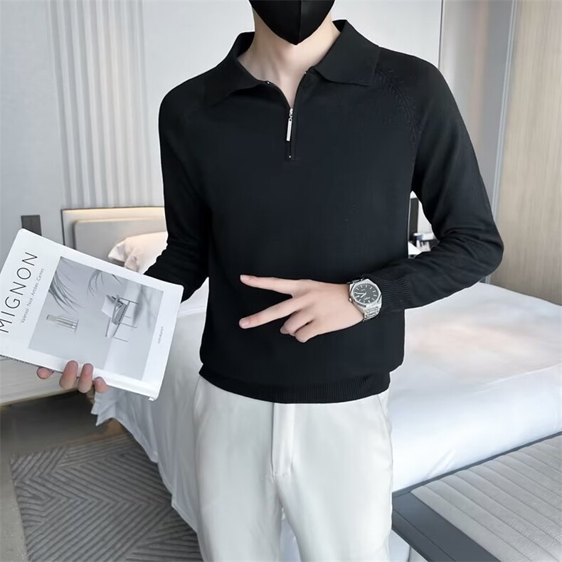 轻熟风新款拉链针织Polo衫秋季潮牌男士潮流翻领S802-P55,男装Polo衫,星座1109-3