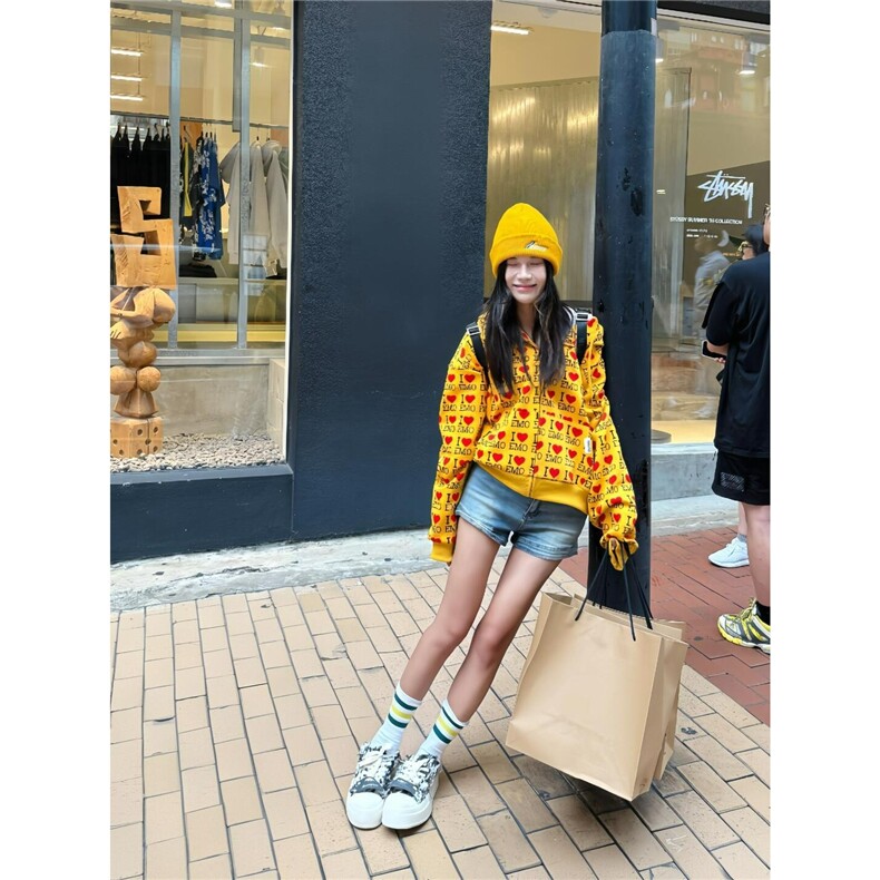 美式复古字母爱心长袖开衫卫衣男女春秋宽松休闲百搭潮流情侣外套,女装短外套,星座1210-1
