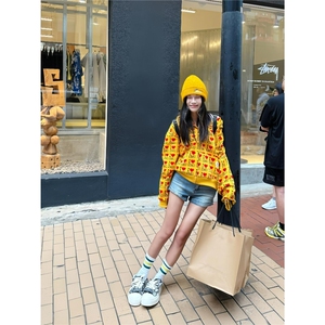 美式复古字母爱心长袖开衫卫衣男女春秋宽松休闲百搭潮流情侣外套图片