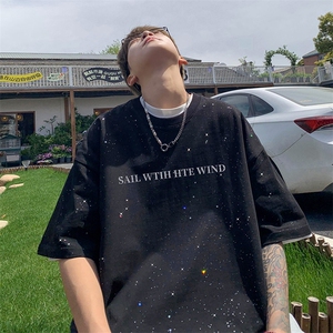 量大优供抖音视频 支持得物配合二开美式满天星亮片短袖T恤MTX309图片