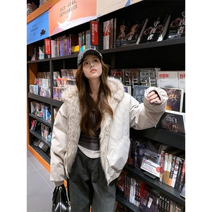 现货高品质美式高街冬季重磅硬挺短款座山雕毛领棉衣男女加厚外套图片