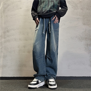 k1085-p55-控78  S-3XL现货折皱宽松cleanfit牛仔裤图片